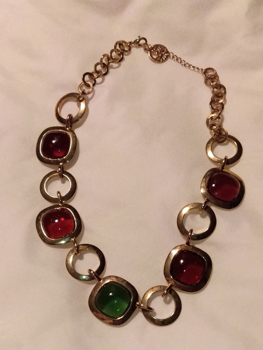 Vtg Crown Trifari Costume Multi-color Mogul Gripoix Stone Chunky Necklace